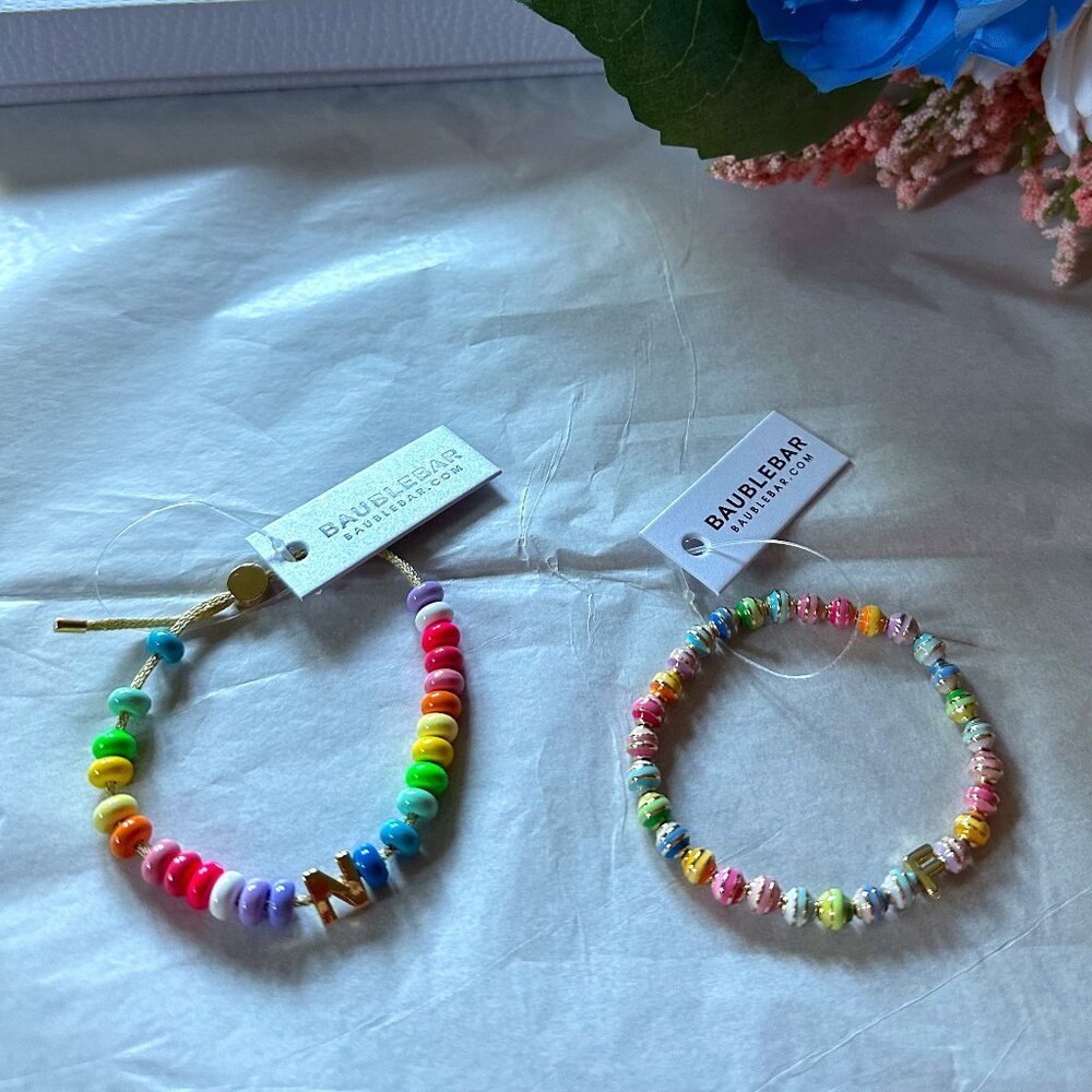 SET "2" Initial Beaded Bracelet Letter: "N" and "F"